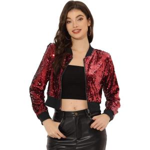 imageAllegra K Womens Halloween Sparkly Jackets 2024 Party Crop Sequin Bomber JacketReda