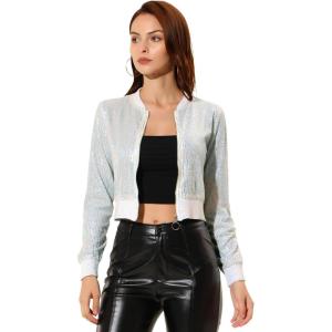 imageAllegra K Womens Halloween Sparkly Jackets 2024 Party Crop Sequin Bomber JacketWhite