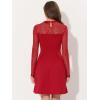 imageAllegra K Party Dress for Womens Heart Mesh Sheer Sleeve Crew Neck Skater Short DressRed