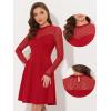 imageAllegra K Party Dress for Womens Heart Mesh Sheer Sleeve Crew Neck Skater Short DressRed