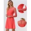 imageAllegra K Party Dress for Womens Heart Mesh Sheer Sleeve Crew Neck Skater Short DressWatermelon Red