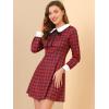 imageAllegra K Womens Christmas Peter Pan Collar Long Sleeve Mini Plaid Tartan DressRed