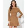 imageAllegra K Womens Faux Suede Round Neck Elegant Long Sleeve Ruffle DressBrown