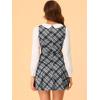 imageAllegra K Womens Peter Pan Collar Contrast Color Button Decor ALine Christmas Plaid Mini DressBlack
