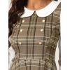 imageAllegra K Womens Peter Pan Collar Contrast Color Button Decor ALine Christmas Plaid Mini DressKhaki Brown