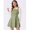 imageAllegra K Womens Peter Pan Collar Contrast Color Button Decor ALine Christmas Plaid Mini DressLight Green