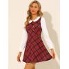 imageAllegra K Womens Peter Pan Collar Contrast Color Button Decor ALine Christmas Plaid Mini DressRed