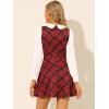 imageAllegra K Womens Peter Pan Collar Contrast Color Button Decor ALine Christmas Plaid Mini DressRed