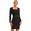 imageAllegra K Elegant Office Dress for Womens Belted Square Neck Bodycon DressBlack