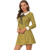 imageAllegra K Womens Christmas Peter Pan Collar Long Sleeve Mini Plaid Tartan DressYellow