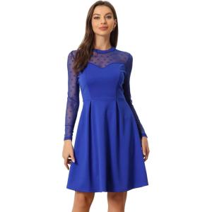 imageAllegra K Party Dress for Womens Heart Mesh Sheer Sleeve Crew Neck Skater Short DressRoyal Bluepolka Dots