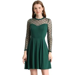 imageAllegra K Womens Heart Mesh Sheer Long Sleeve Gothic Cocktail Skater Party Short DressDark Green