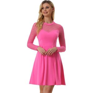 imageAllegra K Womens Heart Mesh Sheer Long Sleeve Gothic Cocktail Skater Party Short DressHot Pink