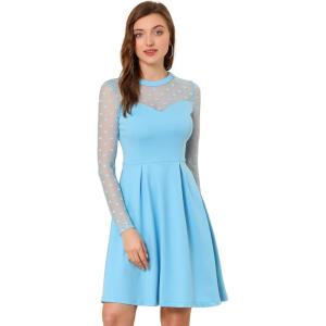 imageAllegra K Womens Heart Mesh Sheer Long Sleeve Gothic Cocktail Skater Party Short DressLight Blue