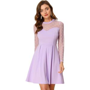 imageAllegra K Womens Heart Mesh Sheer Long Sleeve Gothic Cocktail Skater Party Short DressLight Purple