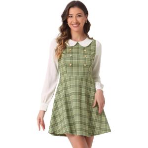 imageAllegra K Womens Peter Pan Collar Contrast Color Button Decor ALine Christmas Plaid Mini DressLight Green