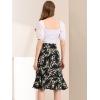 imageAllegra K Womens Floral Printed Self Tie Knot HighLow Ruffle Hem Wrap SkirtBlack a