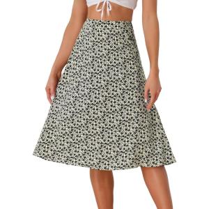 imageAllegra K Womens ALine Midi Skirt Floral Print Chiffon Vintage 2024 Summer SkirtsApricot Black