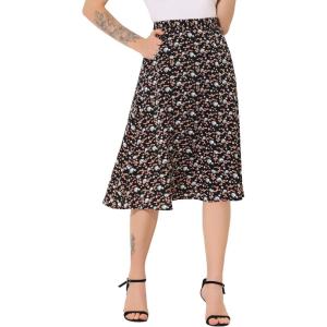 imageAllegra K Womens ALine Midi Skirt Floral Print Chiffon Vintage 2024 Summer SkirtsBlackwhite