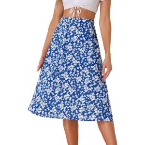 imageAllegra K Womens ALine Midi Skirt Floral Print Chiffon Vintage 2024 Summer SkirtsBlue White