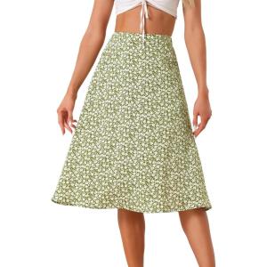 imageAllegra K Womens ALine Midi Skirt Floral Print Chiffon Vintage 2024 Summer SkirtsGreen White