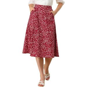 imageAllegra K Womens ALine Midi Skirt Floral Print Chiffon Vintage 2024 Summer SkirtsRed