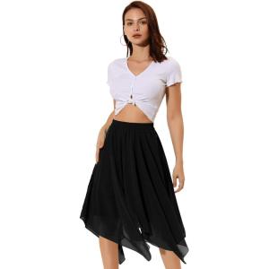 imageAllegra K Womens Asymmetrical Hem Elastic Waist Chiffon Flowy Vintage Handkerchief Hemline Midi SkirtBlack