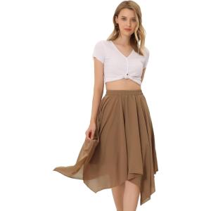 imageAllegra K Womens Asymmetrical Hem Elastic Waist Chiffon Flowy Vintage Handkerchief Hemline Midi SkirtCamel