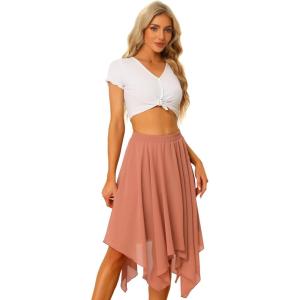 imageAllegra K Womens Asymmetrical Hem Elastic Waist Chiffon Flowy Vintage Handkerchief Hemline Midi SkirtDark Coral