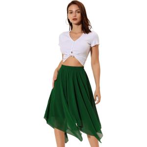 imageAllegra K Womens Asymmetrical Hem Elastic Waist Chiffon Flowy Vintage Handkerchief Hemline Midi SkirtGreen