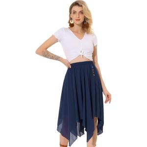 imageAllegra K Womens Asymmetrical Hem Elastic Waist Chiffon Flowy Vintage Handkerchief Hemline Midi SkirtNavy Blue