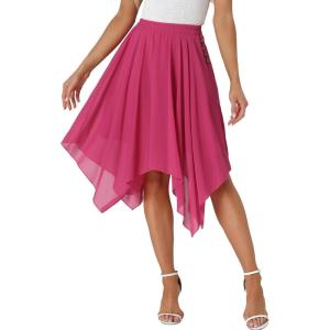 imageAllegra K Womens Asymmetrical Hem Elastic Waist Chiffon Flowy Vintage Handkerchief Hemline Midi SkirtRose Red