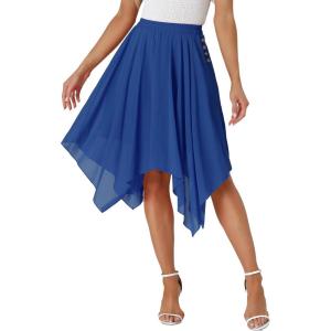 imageAllegra K Womens Asymmetrical Hem Elastic Waist Chiffon Flowy Vintage Handkerchief Hemline Midi SkirtRoyal Blue