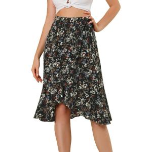 imageAllegra K Womens Floral Printed Self Tie Knot HighLow Ruffle Hem Wrap SkirtBlack White