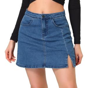 imageAllegra K Womens High Waist Denim Skirt Side Slit Casual Stretch Short Mini Jean SkirtsBlue