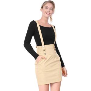 imageAllegra K Womens High Waist Suspender Adjustable Strap Party Pencil Braces Short Skirt OverallsBeige