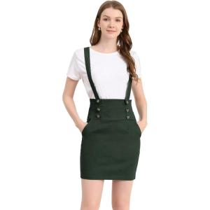 imageAllegra K Womens High Waist Suspender Adjustable Strap Party Pencil Braces Short Skirt OverallsDark Green