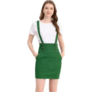 imageAllegra K Womens High Waist Suspender Adjustable Strap Party Pencil Braces Short Skirt OverallsGreen