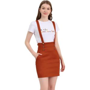 imageAllegra K Womens High Waist Suspender Adjustable Strap Party Pencil Braces Short Skirt OverallsOrange Red