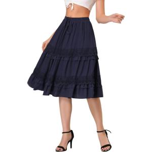 imageAllegra K Womens Ruffle Midi Skirt Boho Tiered High Waist Summer SkirtsBlue