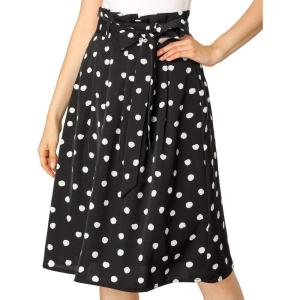 imageAllegra K Womens Vintage Belted Elastic High Waist ALine Printed Midi SkirtBlackpolka Dot