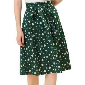 imageAllegra K Womens Vintage Belted Elastic High Waist ALine Printed Midi SkirtGreenhearts