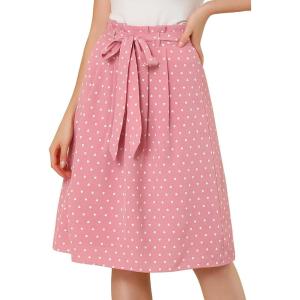 imageAllegra K Womens Vintage Belted Elastic High Waist ALine Printed Midi SkirtPinkhearts