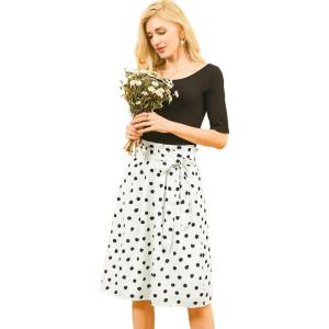 imageAllegra K Womens Vintage Belted Elastic High Waist ALine Printed Midi SkirtWhitepolka Dot