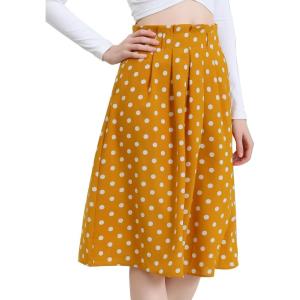 imageAllegra K Womens Vintage Belted Elastic High Waist ALine Printed Midi SkirtYellowpolka Dots