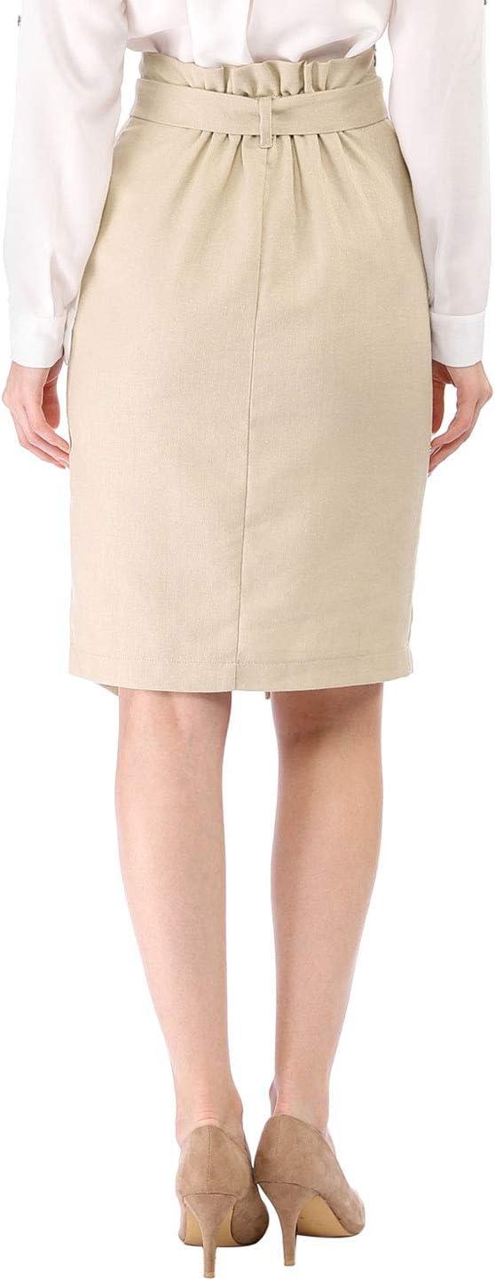 imageAllegra K Womens Button Decor Split Belted Smocked Vintage Short Pencil SkirtBeige