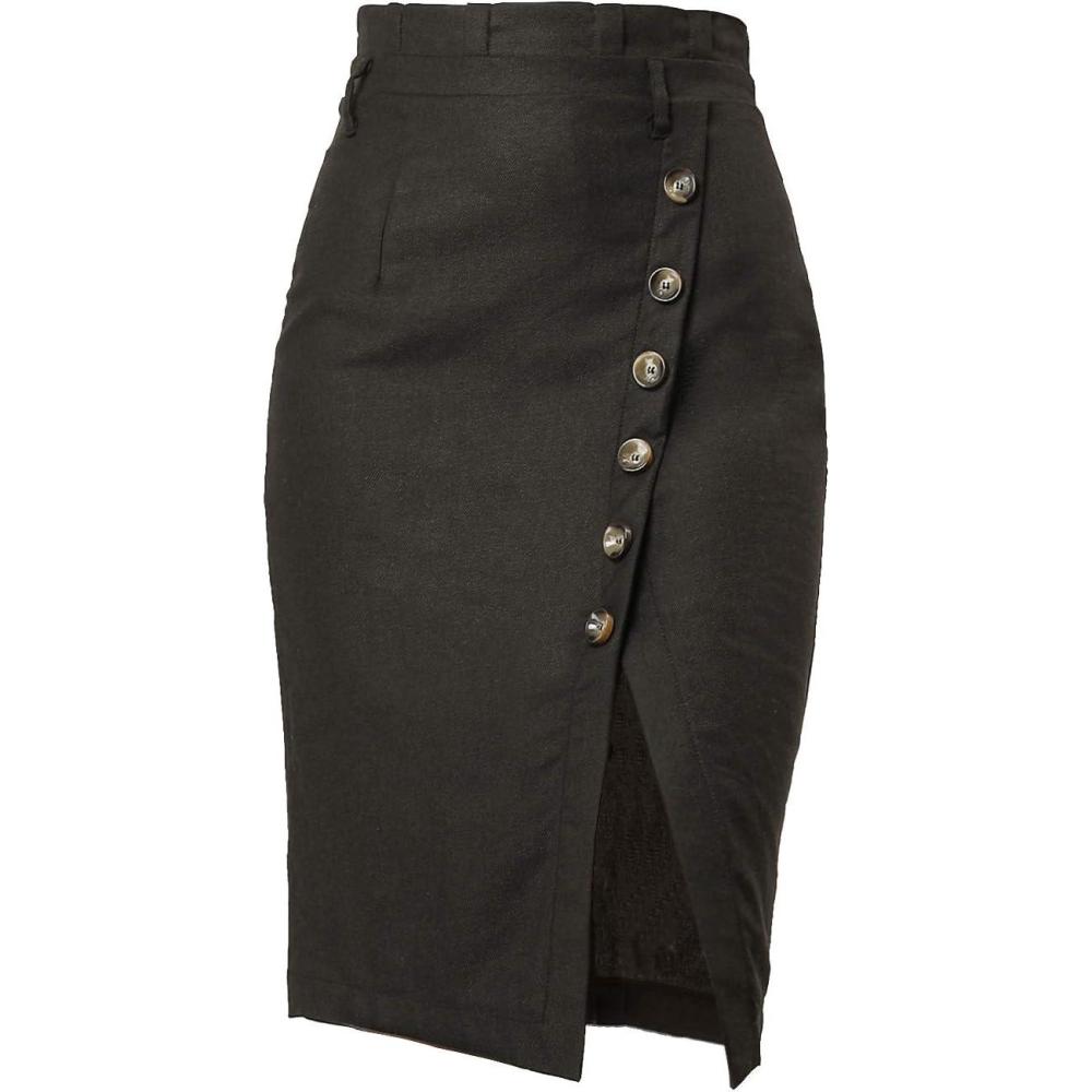 imageAllegra K Womens Button Decor Split Belted Smocked Vintage Short Pencil SkirtBlack