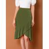 imageAllegra K Womens 2023 High Waisted Button Decor Asymmetrical Ruffle Hem SkirtArmy Green