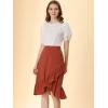 imageAllegra K Womens 2023 High Waisted Button Decor Asymmetrical Ruffle Hem SkirtBrick Red