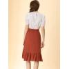 imageAllegra K Womens 2023 High Waisted Button Decor Asymmetrical Ruffle Hem SkirtBrick Red